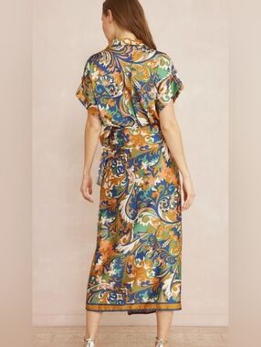 ENTRO Satin Midi Wrap Dresd In Midnight Size S NWT